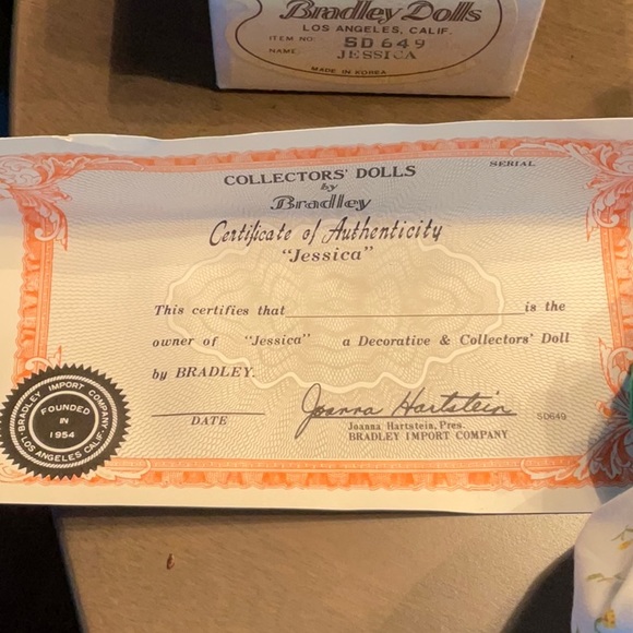 Bradley Dolls Jessica VINTAGE mint in the box with certificate. New condition. - Picture 4 of 8